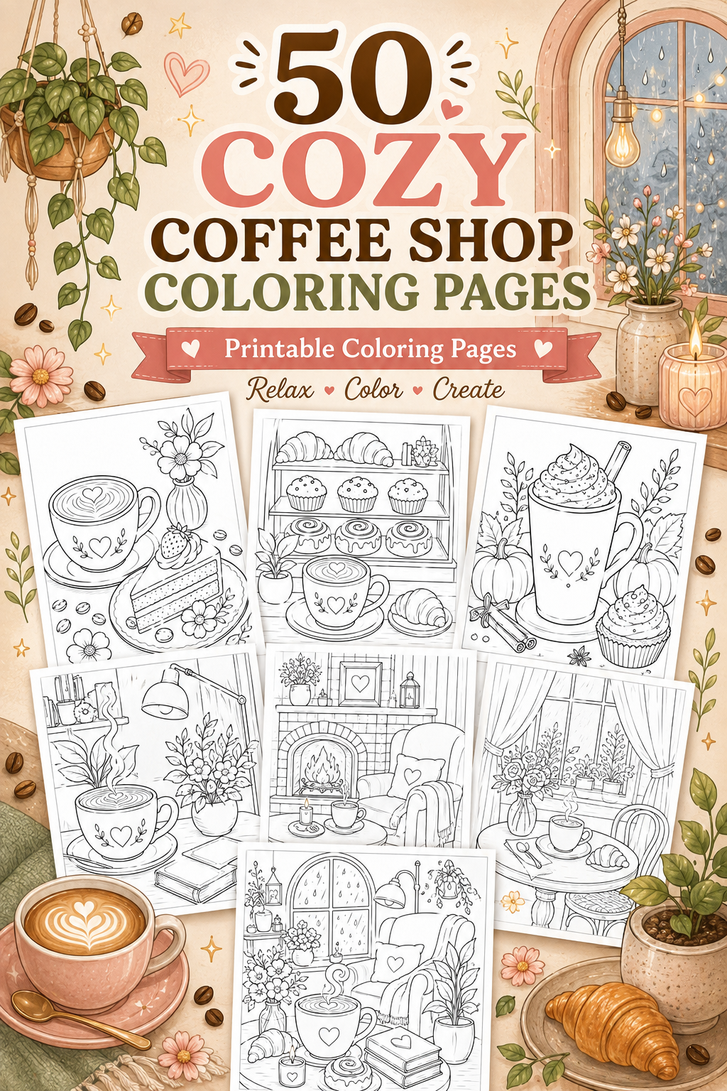 50 Cozy Coffee Shop Coloring Pages – Printable PDF